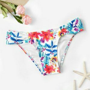 White Multi Color Floral Swim Bottom